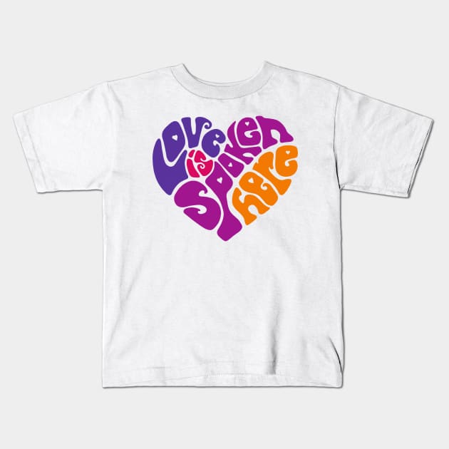 Love Is Spoken Here Bright Word Art Kids T-Shirt by Slightly Unhinged